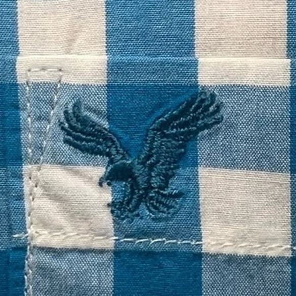 American Eagle Everyday Plaid Button Up Shirt Long Sleeve, Blue/White size Large - Picture 6 of 16